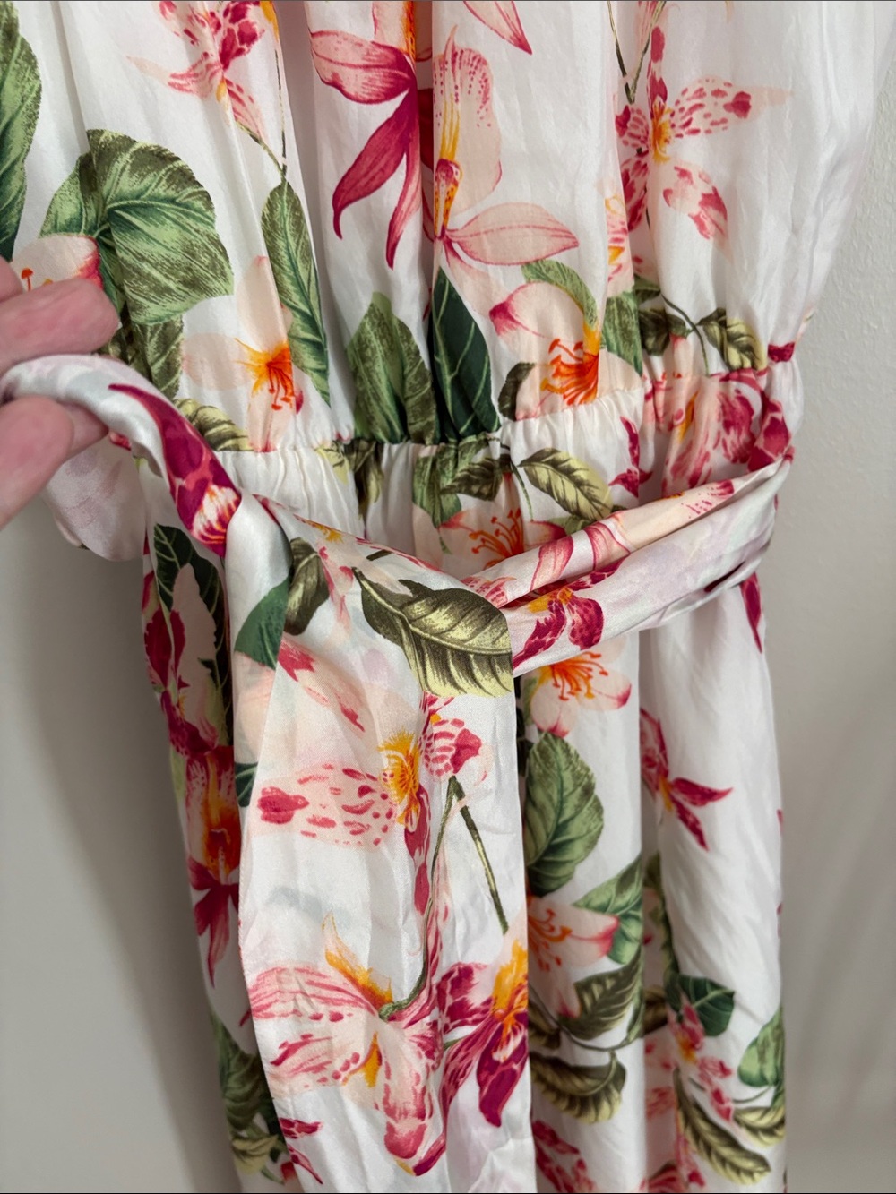 Tommy Bahama Silk White Halter Midi Dress with Pink & Green Floral Print - Picture 4 of 9